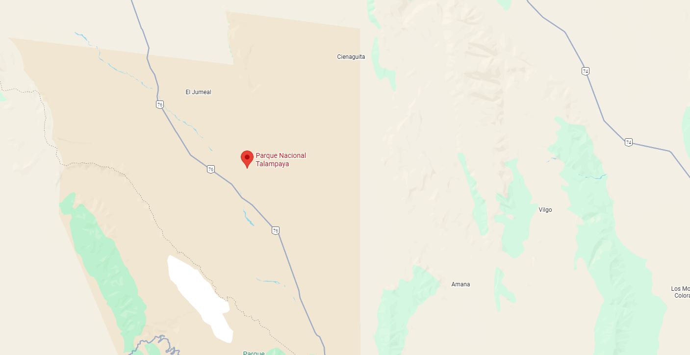 Vista satelital estática de la zona del Parque Nacional Talampaya